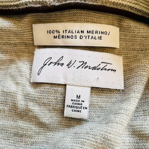 John W. Nordstrom Sweater 1/4 Zip Italian Merino Wool Stipe Grey Lightweight Med - Picture 6 of 8